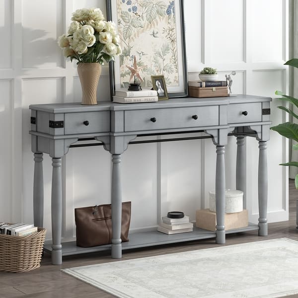 60" Narrow Console Table with Storage Drawers & Shelf,Mediterranean ...